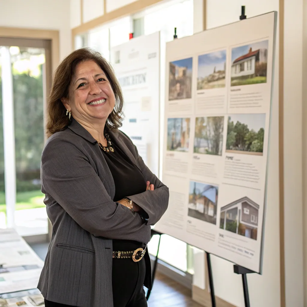 Linda K. posing in front of a finished project